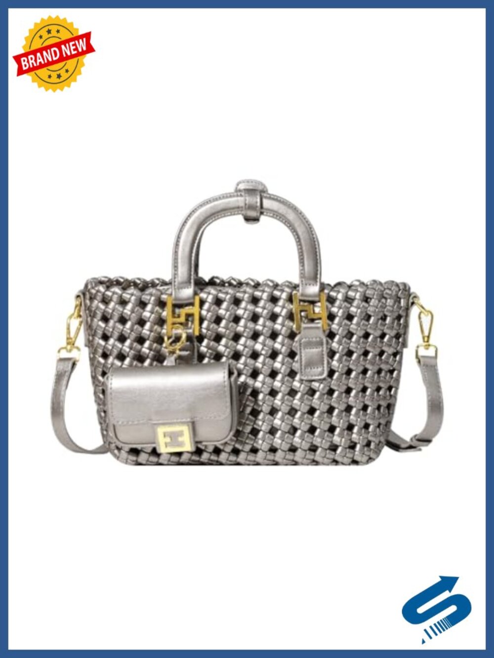 Woven Tote Bag Shoulder Crossbody Handbag Vegan Leather Top-handle Travel Purse